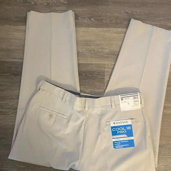 NWT Mens Haggar Cool 18 Pro Classic Fit Pants Tan Sz 38x29L - Picture 4 of 8